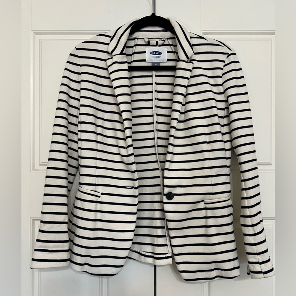 Old Navy Cream and Navy Blue Striped Cotton Blazer